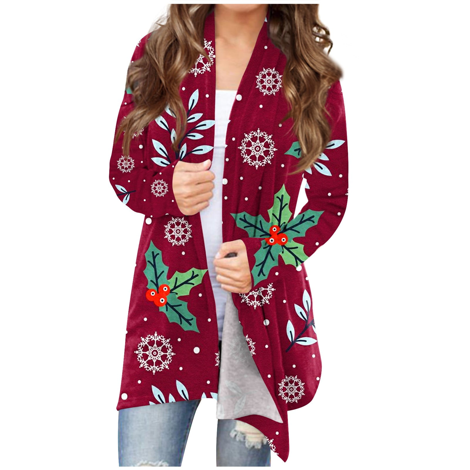 Qcmgmg Plus Size Womens Cardigans Christmas Open Front Xmas Womens