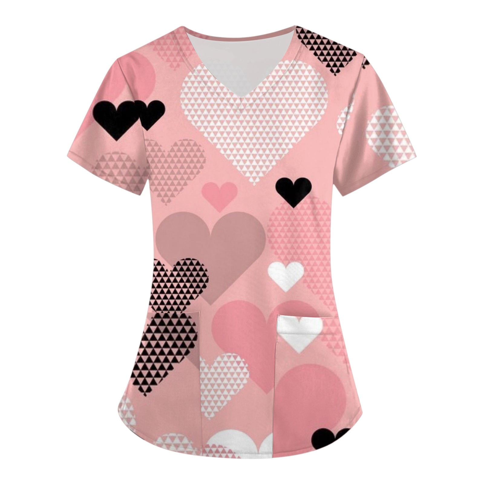 Qcmgmg Print Scrub Tops for Women Short Sleeve Valentines Day Nurse
