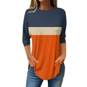 Qcmgmg Raglan Shirt Women - Fashion Trendy 3/4 Sleeves Casual Baseball Tee Shirts & Tops Navy 3XL