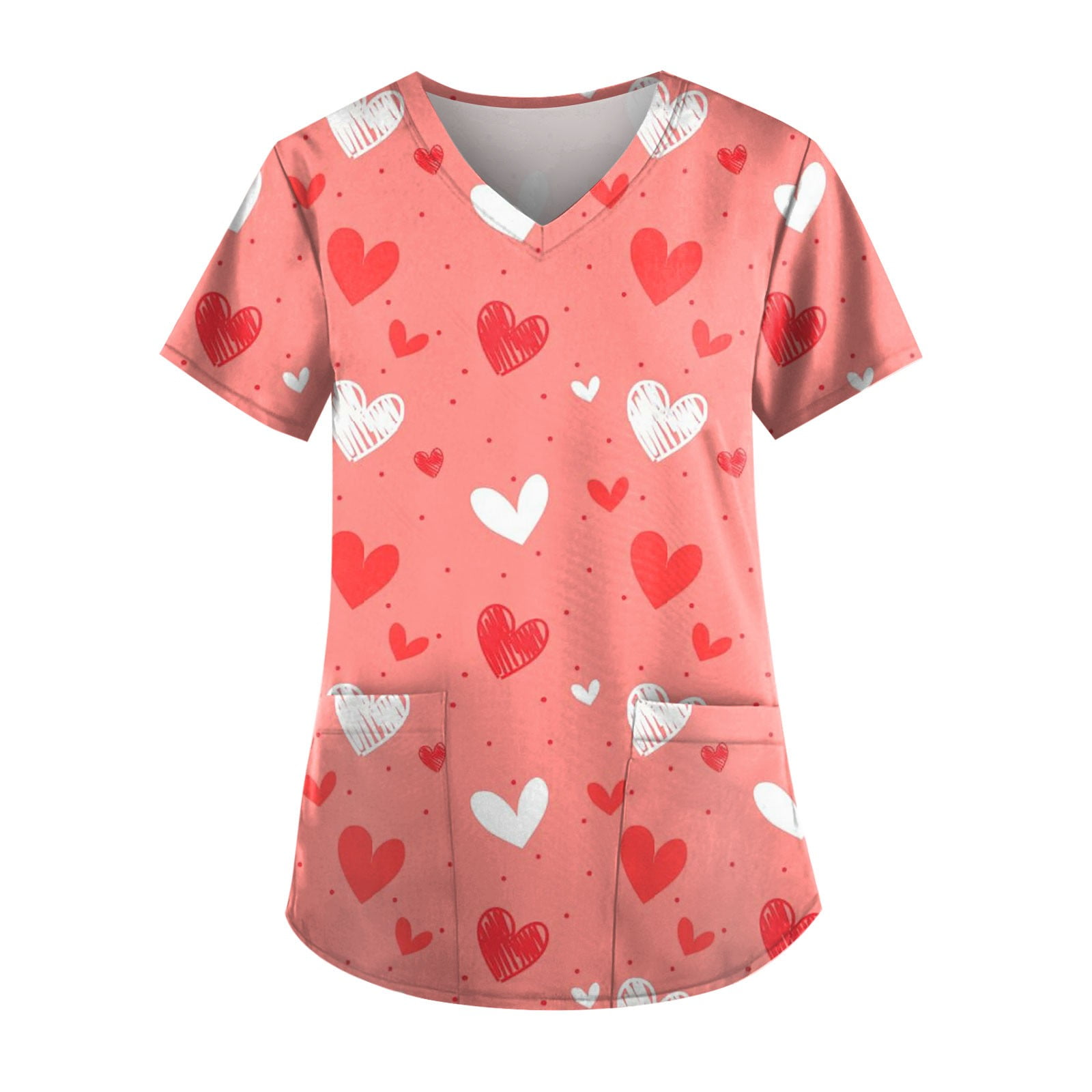 Qcmgmg Scrub Tops for Women Clearance Casual Love Heart Print Nurse