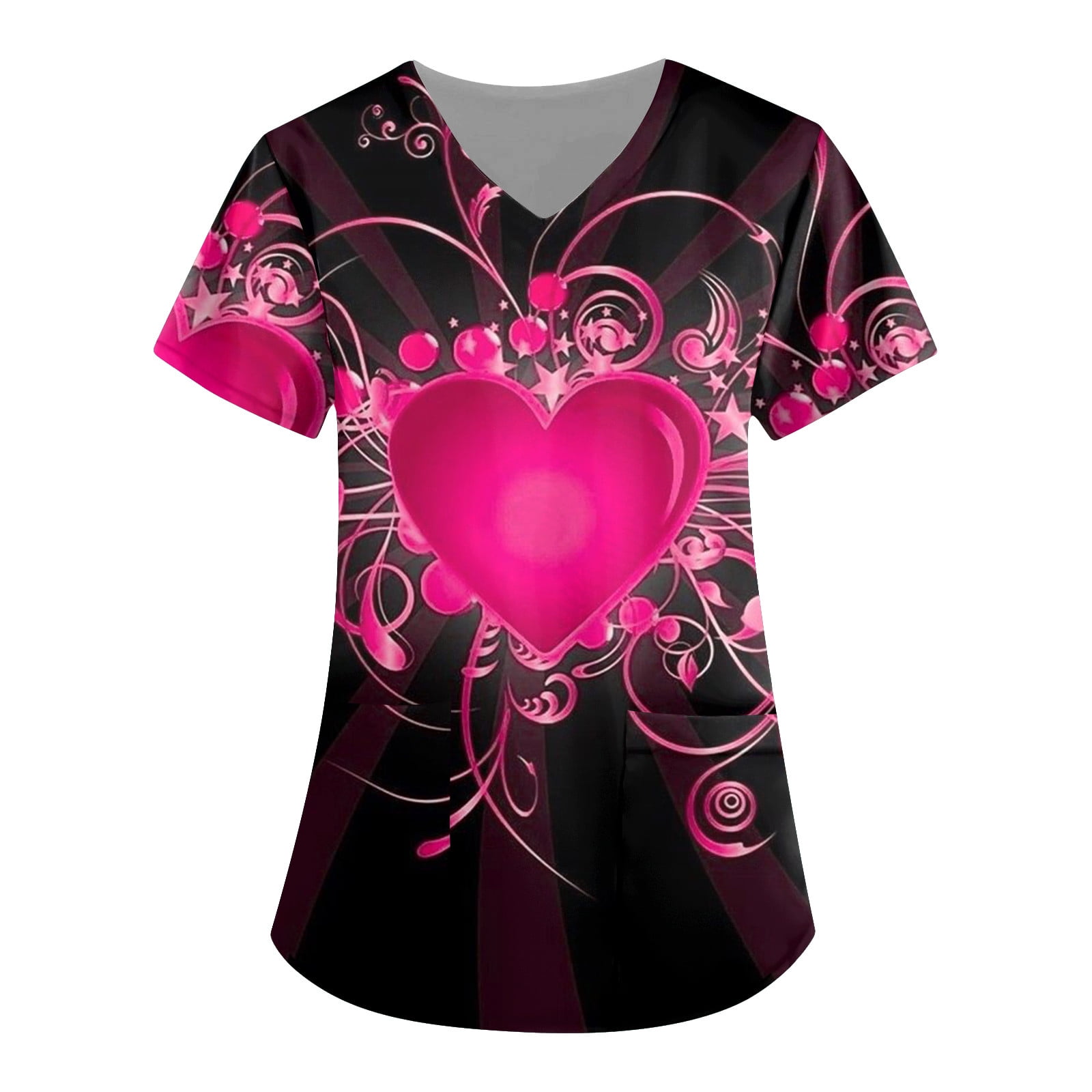Qcmgmg Scrubs for Women Valentine Valentines Day Short Sleeve Love
