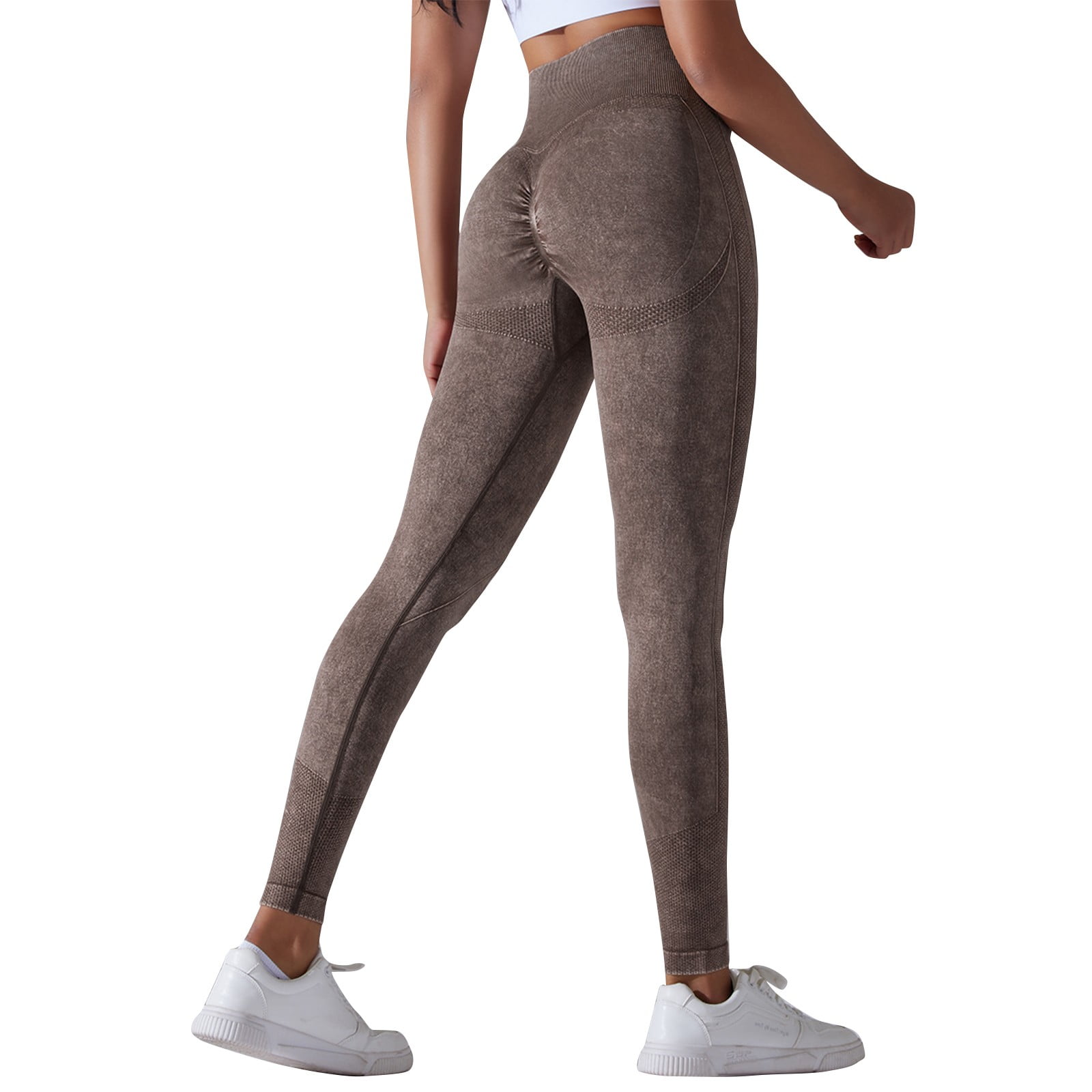 Qcmgmg Scrunch Leggings for Women Tummy Control Slim Fit Seamless Running  Yoga Pants High Waisted Fitness Sports Workout Tights Brown M