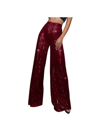 Posijego Womens Sequin Pants Sparkly High Waisted Plus Size Wide