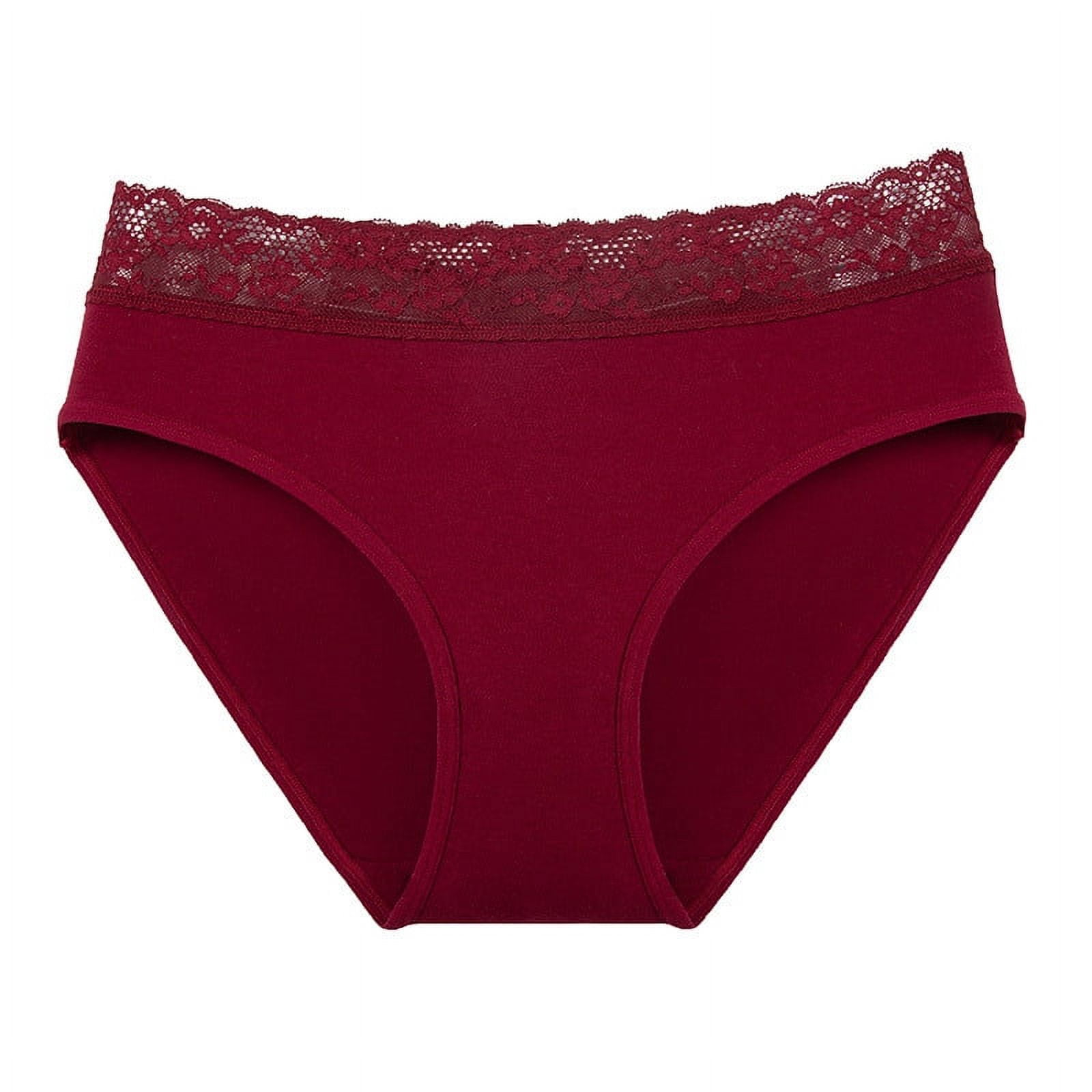 Qcmgmg Plus Size Womens Underwear Low Waisted Seamless Lace Briefs Cute Underwear  for Women Wine Red M 