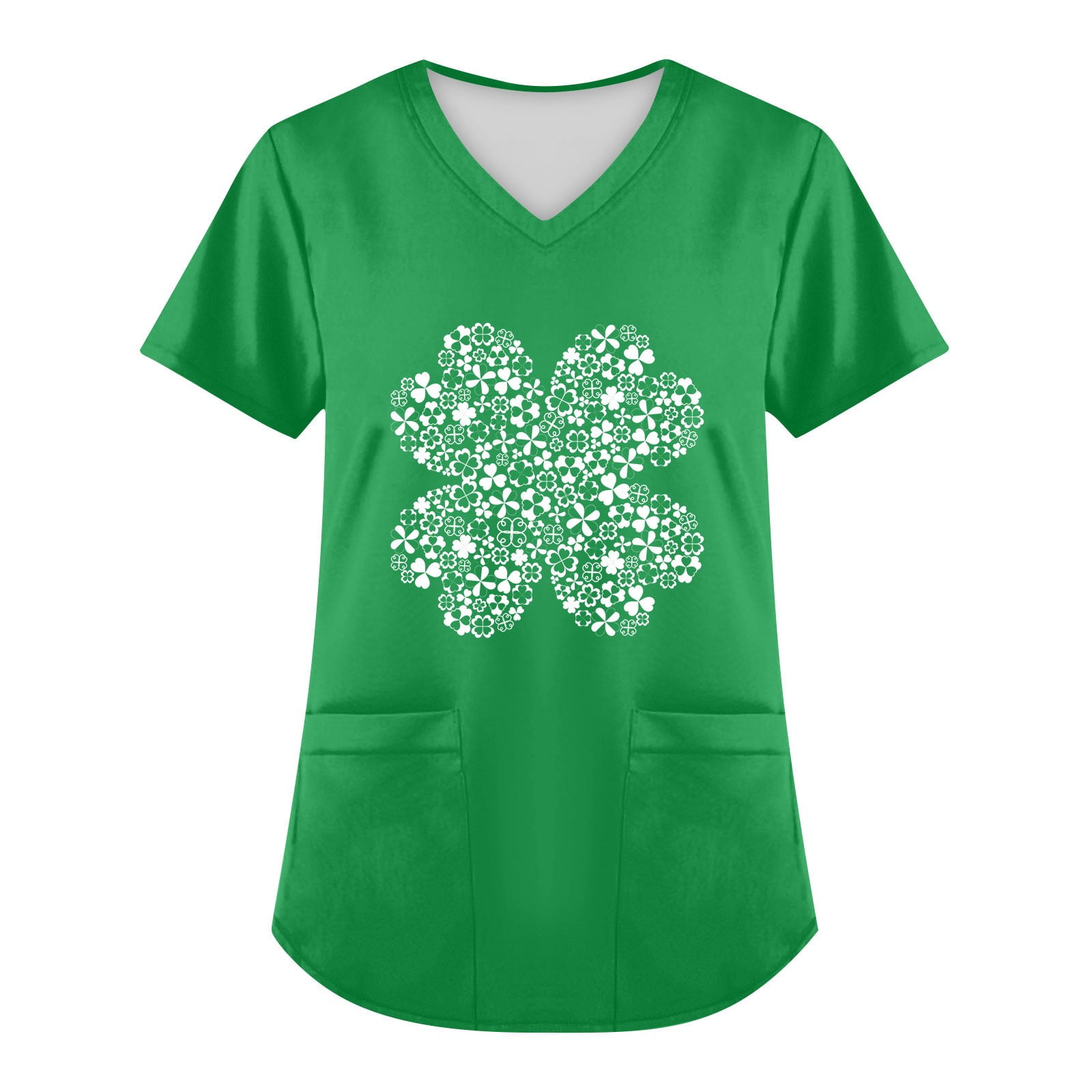 Qcmgmg Shamrock Short Sleeve Nursing St Patricks Day Scrub Top for