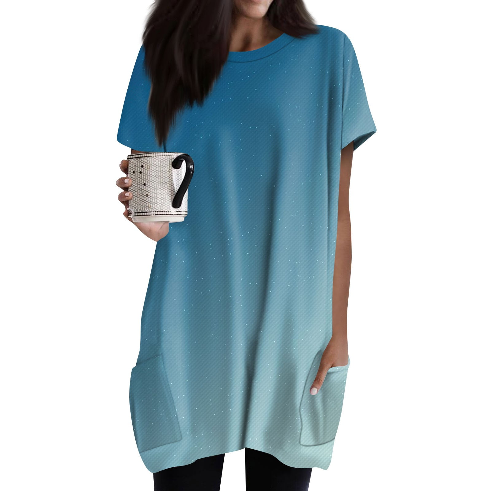 Plus Size Womens Short Sleeve Tunic Tops Crew Neck Summer Shirts Floral Print Tops Dressy Casaul Blouse Pleated Tshirts Going Beach Vacation Garments
