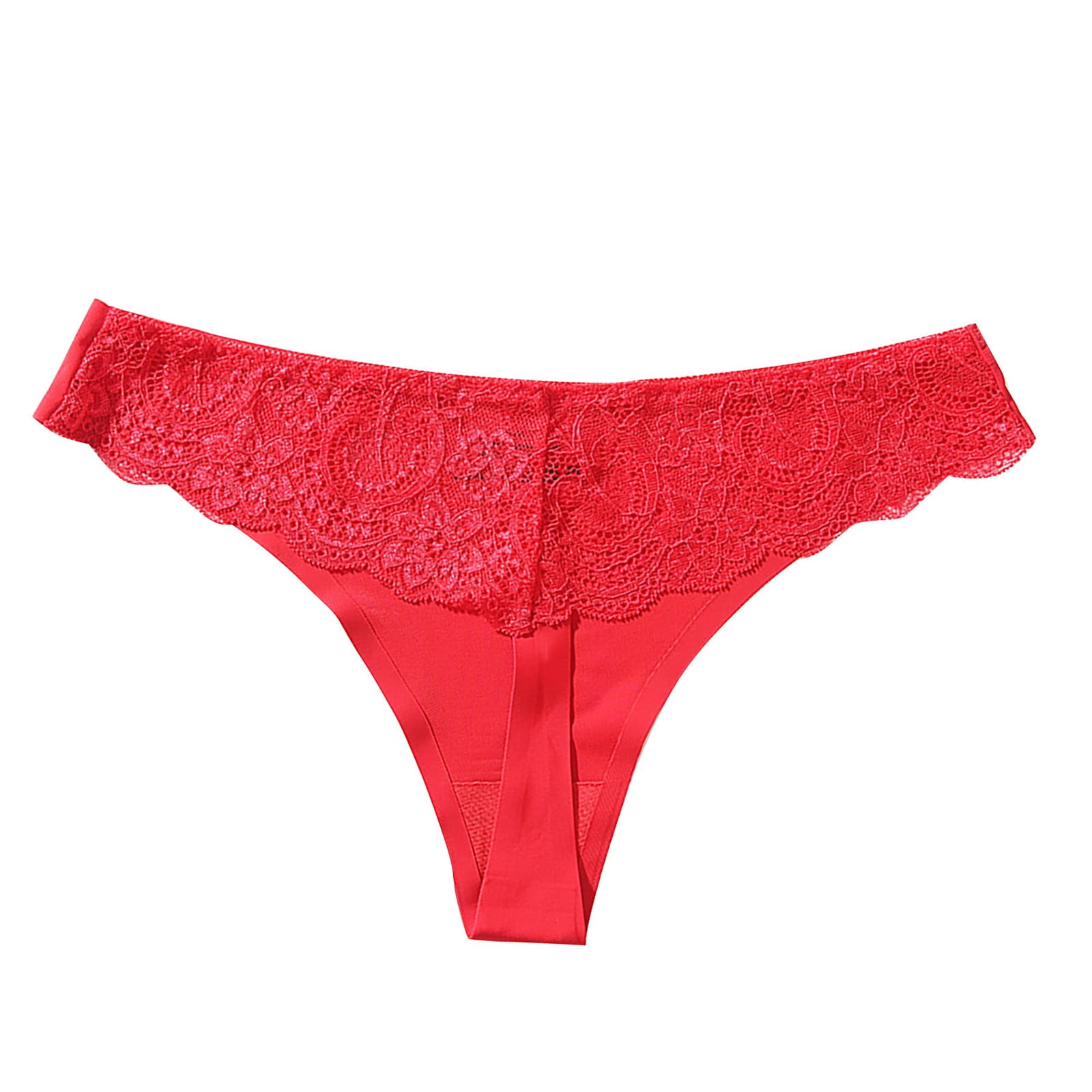 Qcmgmg Solid Color Underwear Sexy Seamless No Show Panties Lace Thong
