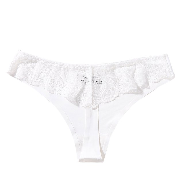 Qcmgmg Solid Color Underwear Sexy Seamless No Show Panties Lace Thong