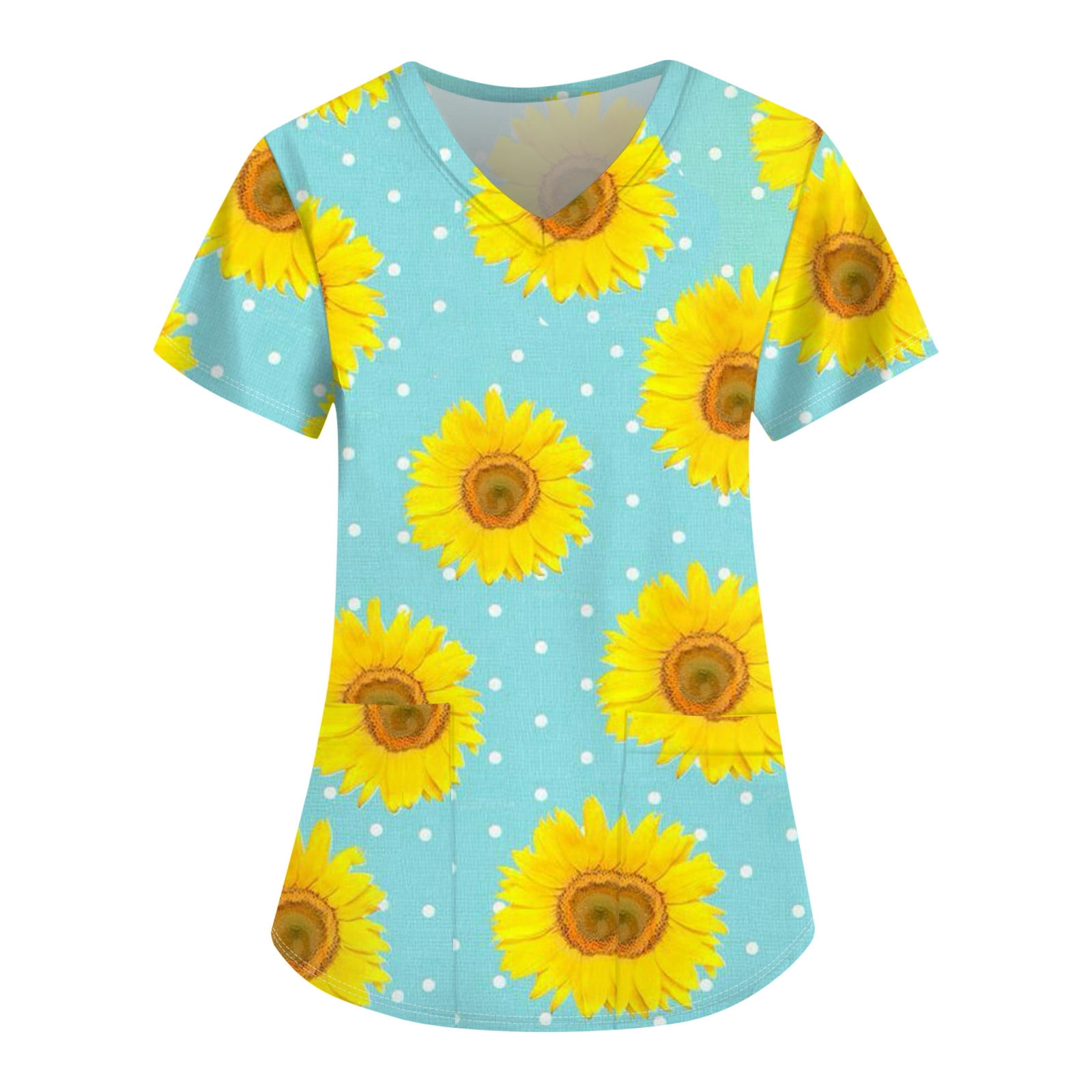 Qcmgmg Sunflower Scrub Tops for Women Loose Fit Nursing Dressy Uniforms