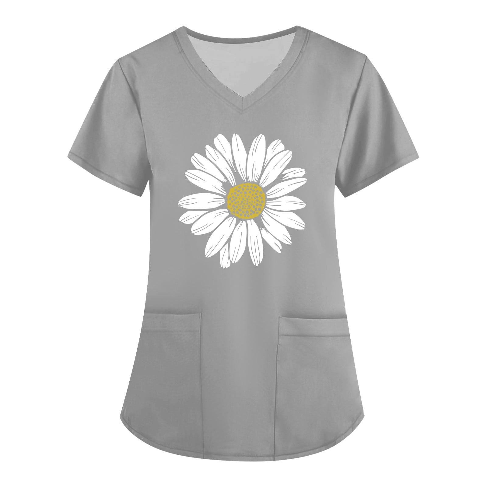 Qcmgmg Sunflower Scrub Tops for Women Nursing Trendy Loose Fit Uniforms