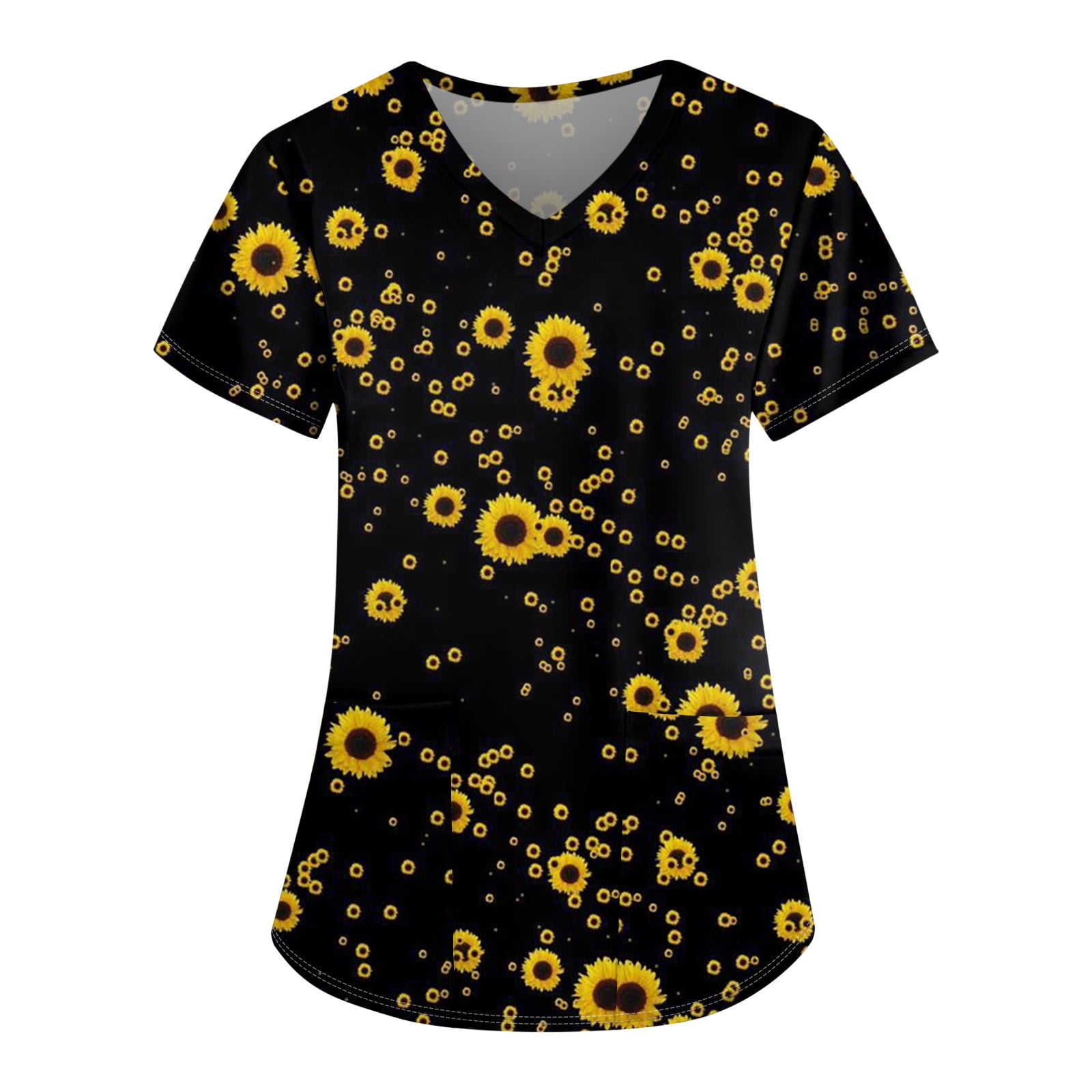Qcmgmg Sunflower Scrub Tops for Women Uniforms 2024 Short Sleeve