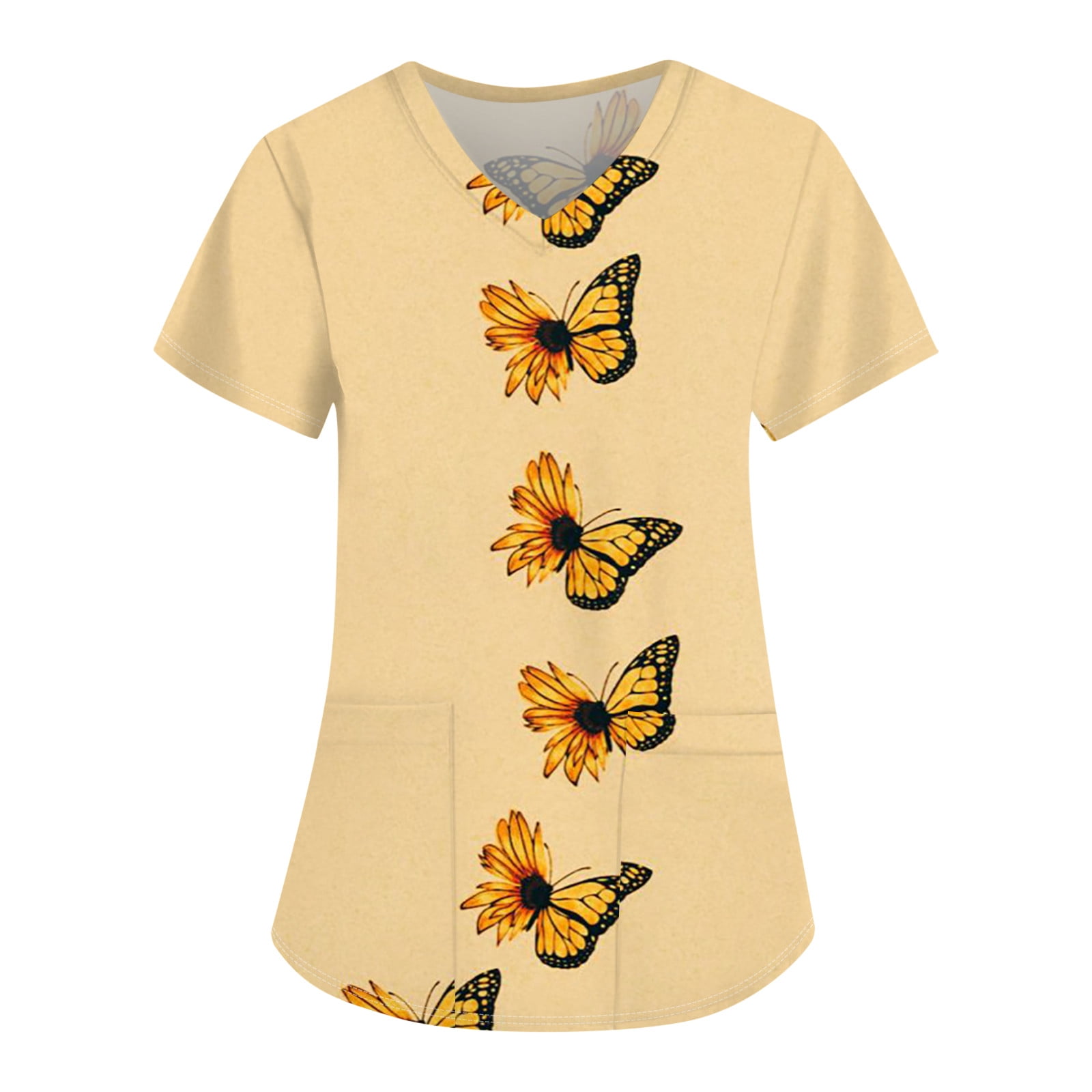 Qcmgmg Sunflower Scrub Tops for Women Uniforms 2024 Short Sleeve