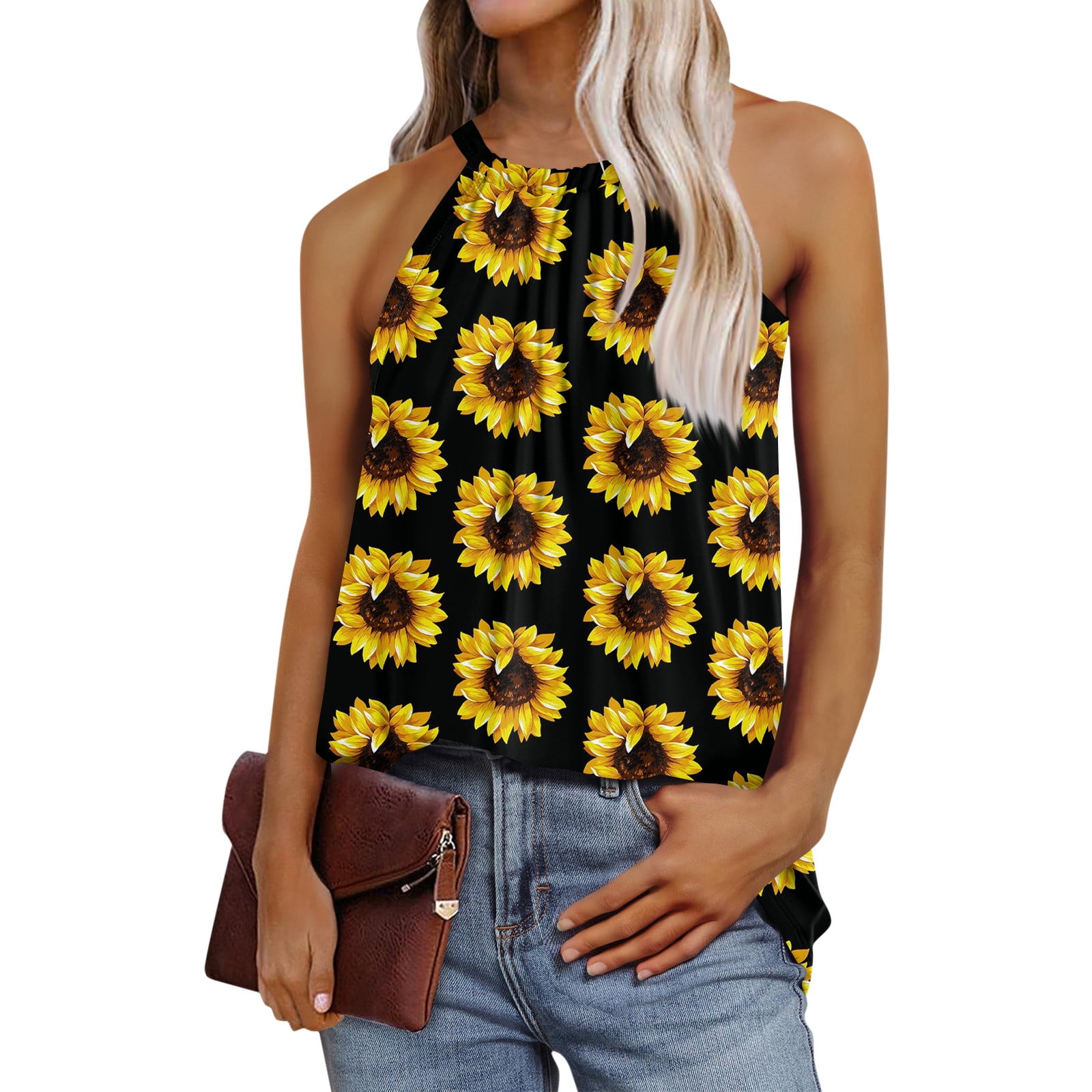 Umsuhu Sunflower Graphic Tank Top For Women - Summer Sleeveless Loose Fit Casual Tee - View #10