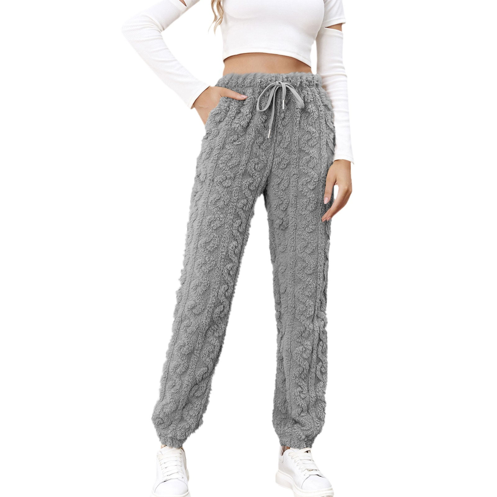 Qcmgmg Womens Petite Sweatpants Cold Weather Wide Leg