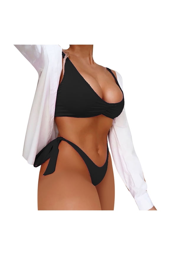 T-back Sexy Bra and Panty Set for Women Halter Lingerie Set Cupless Solid Babydoll L