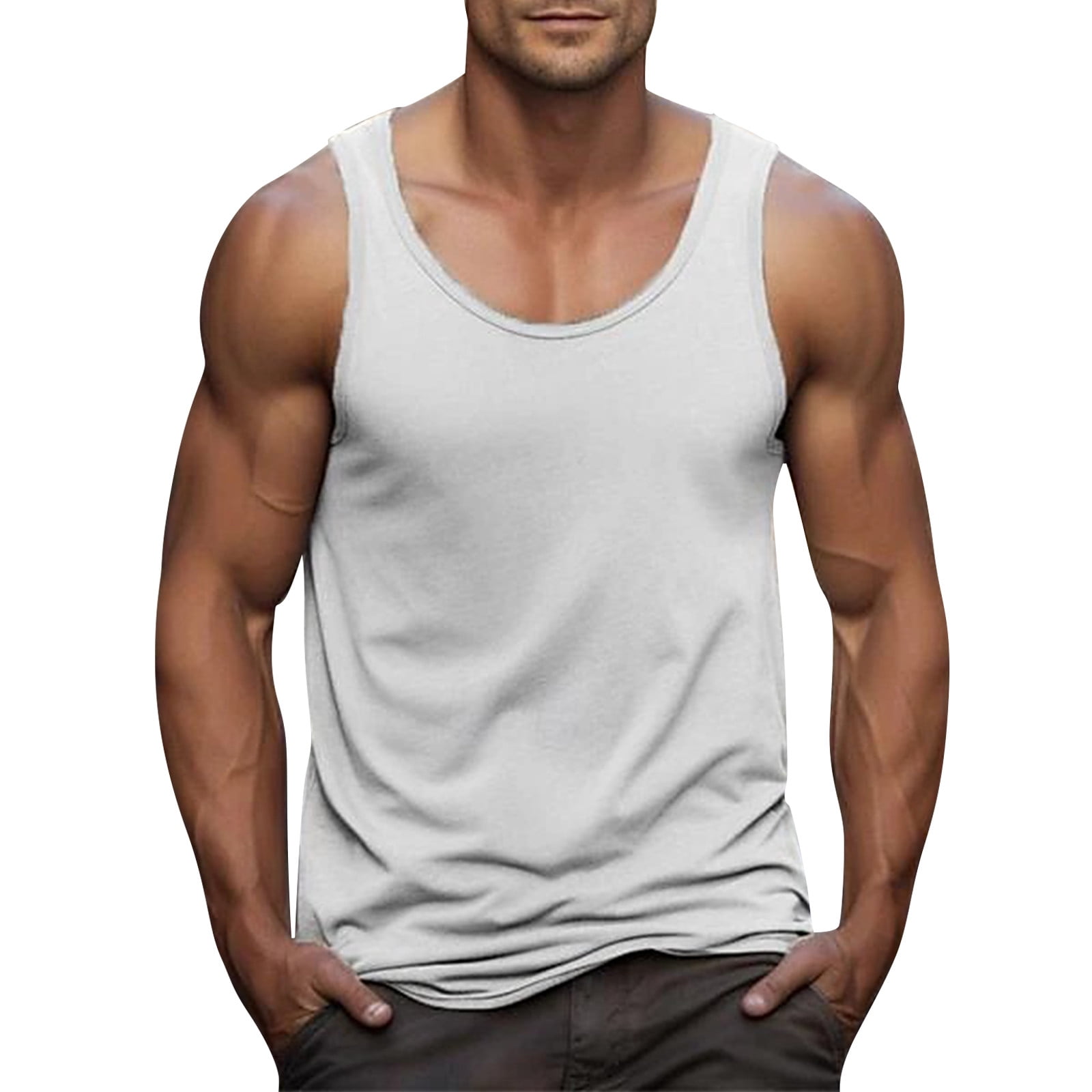 Qcmgmg Tank Tops Mens Cotton Workout Gym Sleeveless T Shirt Wicking ...