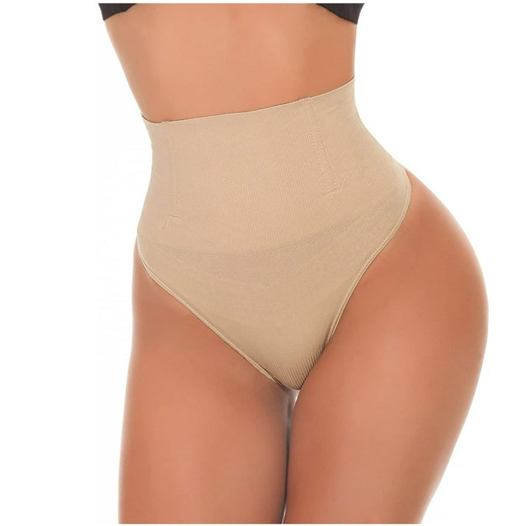 Qcmgmg Thong Bikini Sexy Shapewear Tummy Control High Waisted Stretch  Underwear for a Woman Beige 2XL