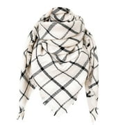 Qcmgmg Warm Plaid Long Scarves for Women Winter Cold Weather Fashion Scarf Thick Thermal Scarf Unisex Light Gray Free Size