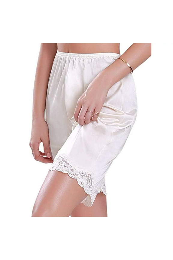 Qcmgmg Women Loose Half Slip Shorts Loose Fit Lace Trim Pettipants Culotte Slip Bloomers Split Underwear Shorts