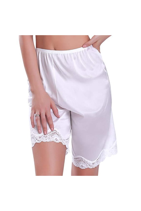Women Loose Half Slip Shorts Loose Fit Lace Trim Pettipants Culotte Slip Bloomers Split Underwear Shorts