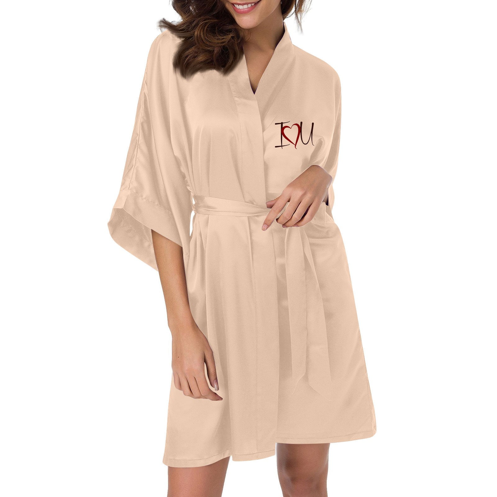 Qcmgmg Women Robes Letter Print Sleepwear Soft Satin Bride Silky Womans