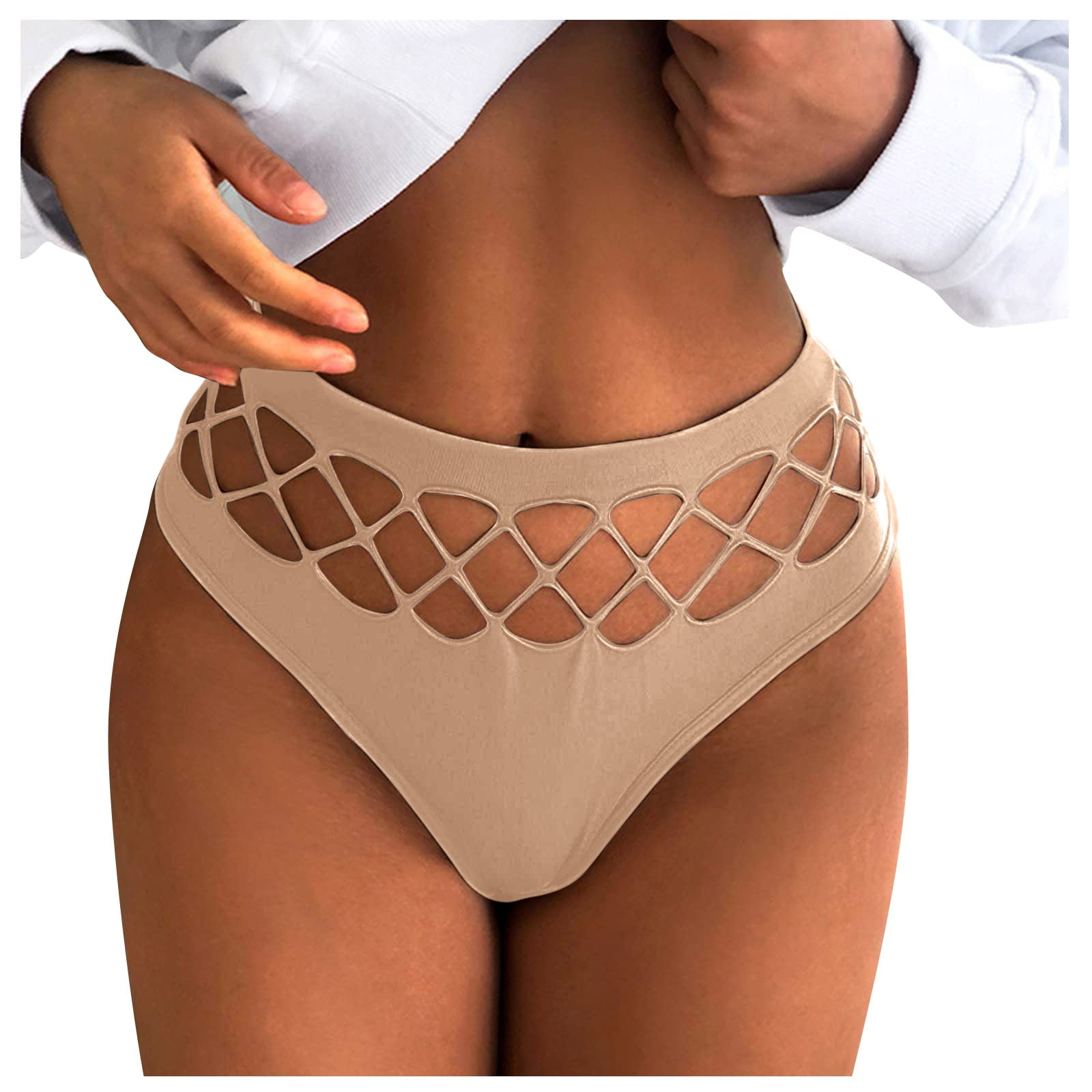 Qcmgmg Women Underwear on Clearance Seamless Low Rise Hollow Out Briefs  Underwear for Women Plus Size Khaki M