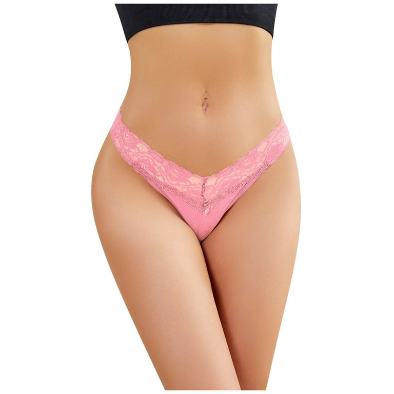 Qcmgmg Women's Panties Soft Seamless Women Thongs Stretch Low Rise No Show  Lace Women's Underwear Pink L