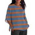 Qcmgmg Womens 3/4 Sleeve Summer Tops Striped Crew Neck Blouse Cotton