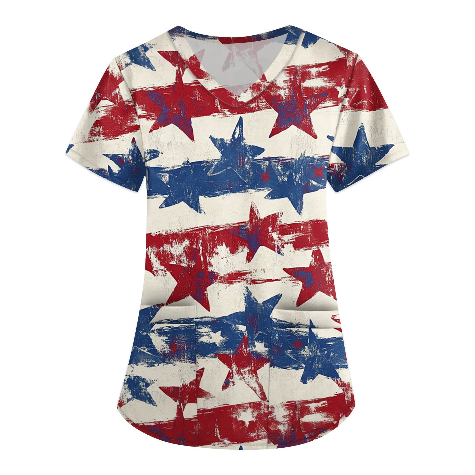 Deerose Women's 4th Of July Patriotic T-Shirt - V-Neck Front Knotted Tunic Top, Short Sleeve Holiday Shirt