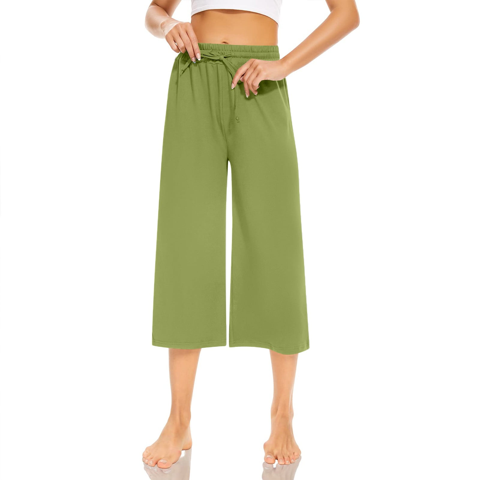 Qcmgmg Womens Capri Yoga Pants Wide Leg Casual Summer Drawstring Loose
