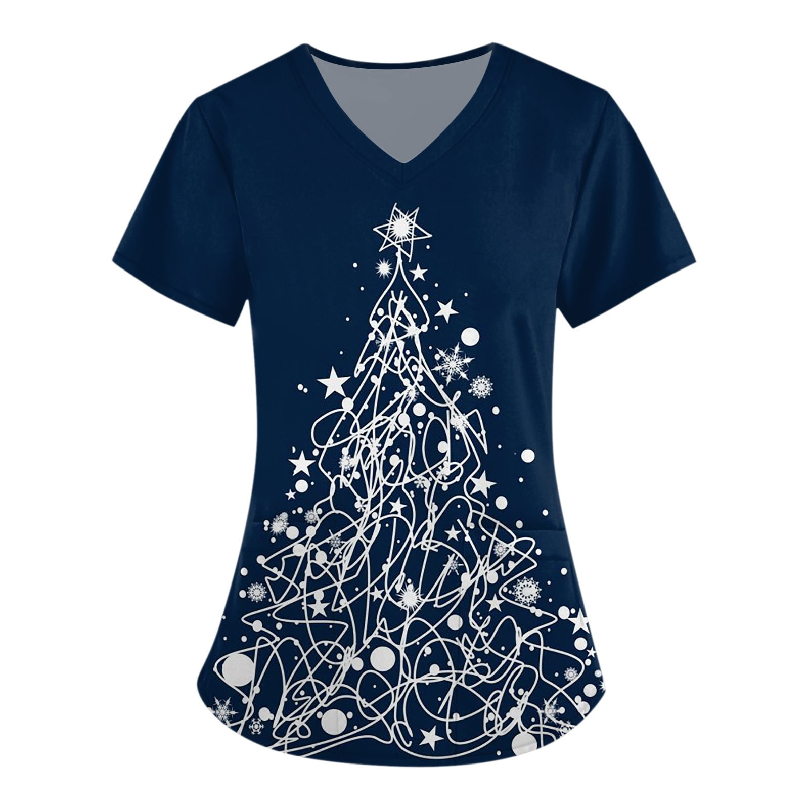 Qcmgmg Womens Christmas Scrub Tops Short Sleeve Christmas Tree V Neck Scrub Tops Women Print
