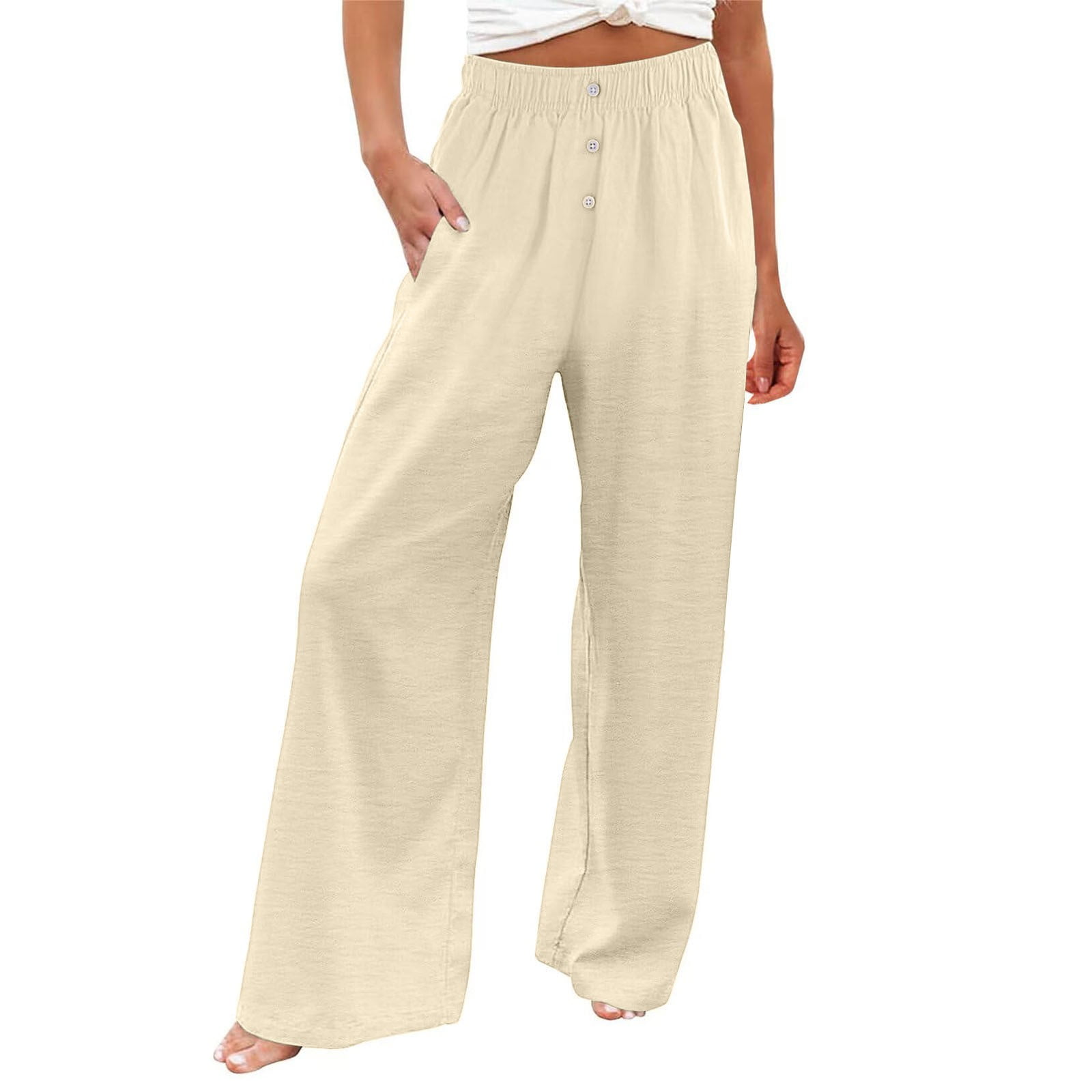Qcmgmg Womens Clearance Pants Linen Pants Women Comfy Flowy Wide Leg