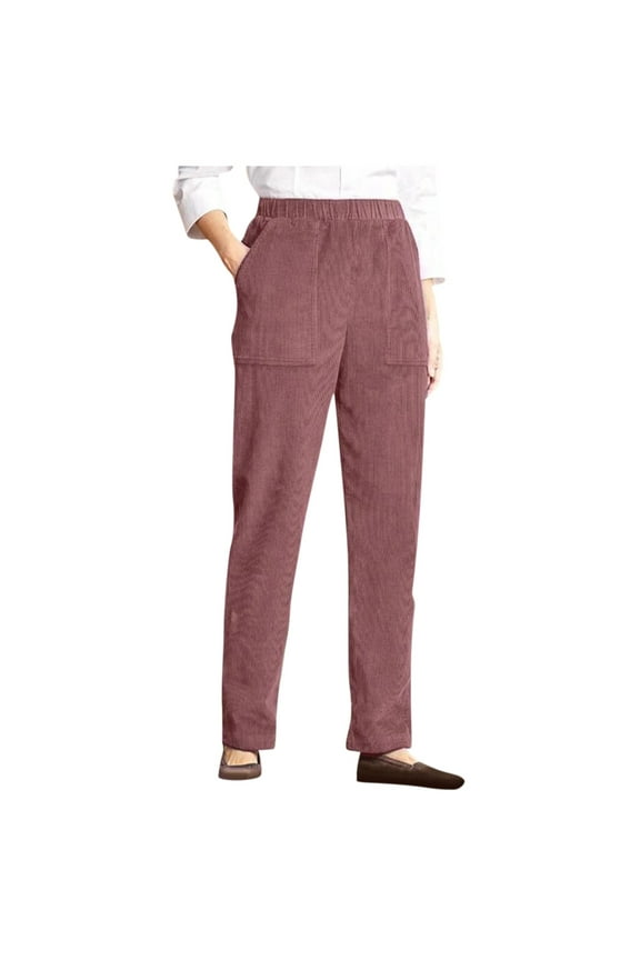 Womens Corduroy Pants Plus Size Pull on High Waisted Fall Wide Leg Pants Elastic Slacks Fashion Womens Lounge Pants Petite Casual Stretch Winter Trouser Pants for Women with Pockets Red S