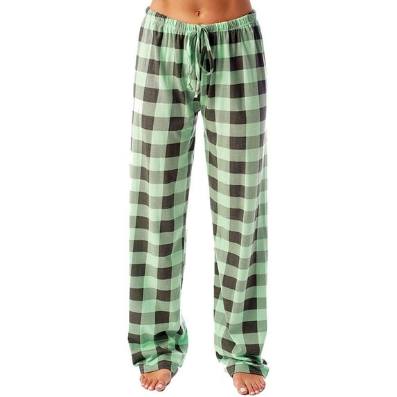 Qcmgmg Womens Cute Pj Pants Plaid Joggers Lounge Pants Drawstring Comfy 's Pajama Pants Fall Winter Long Bottoms Green L