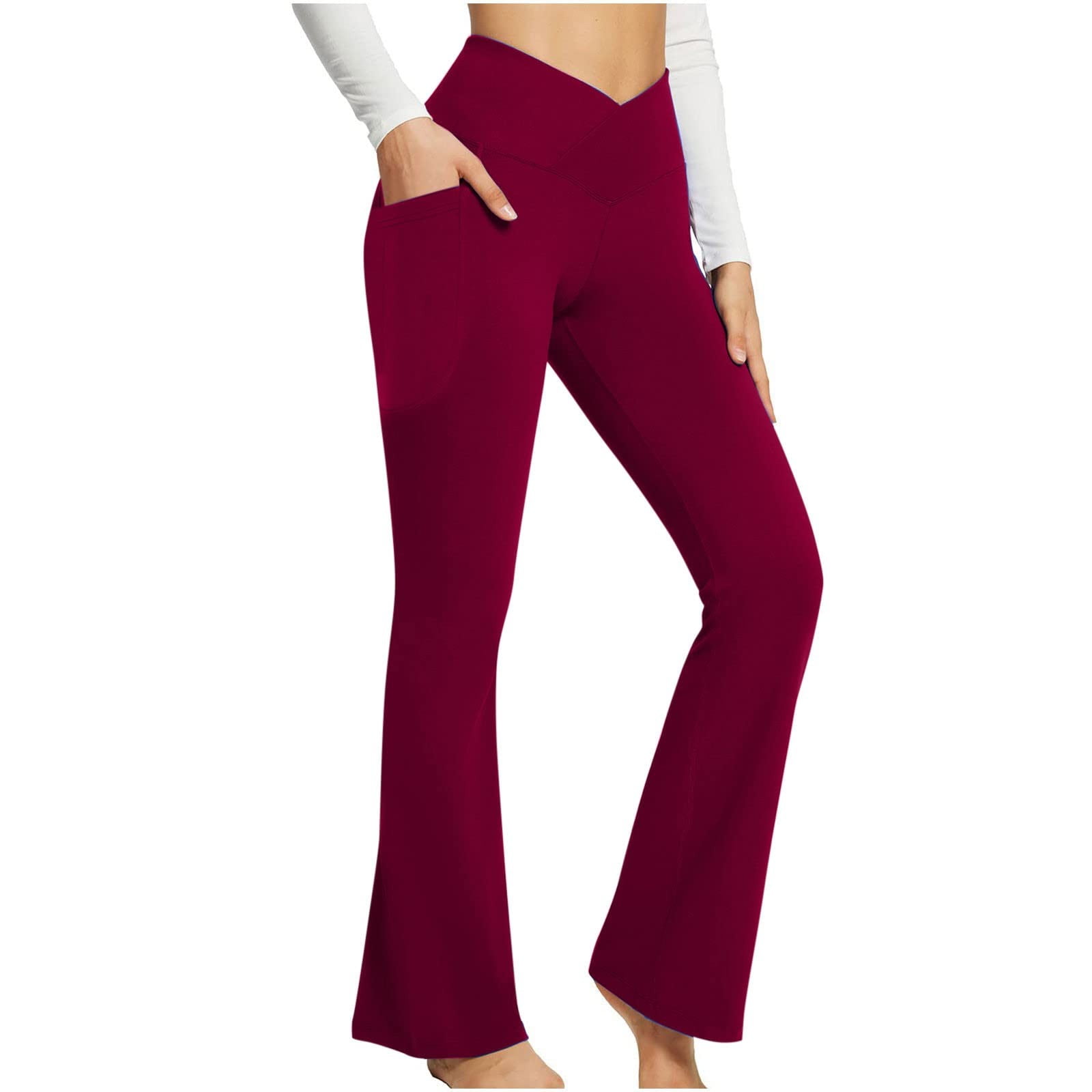 Qcmgmg Womens Flare Yoga Pants with Pockets Flared Leggings Comfy