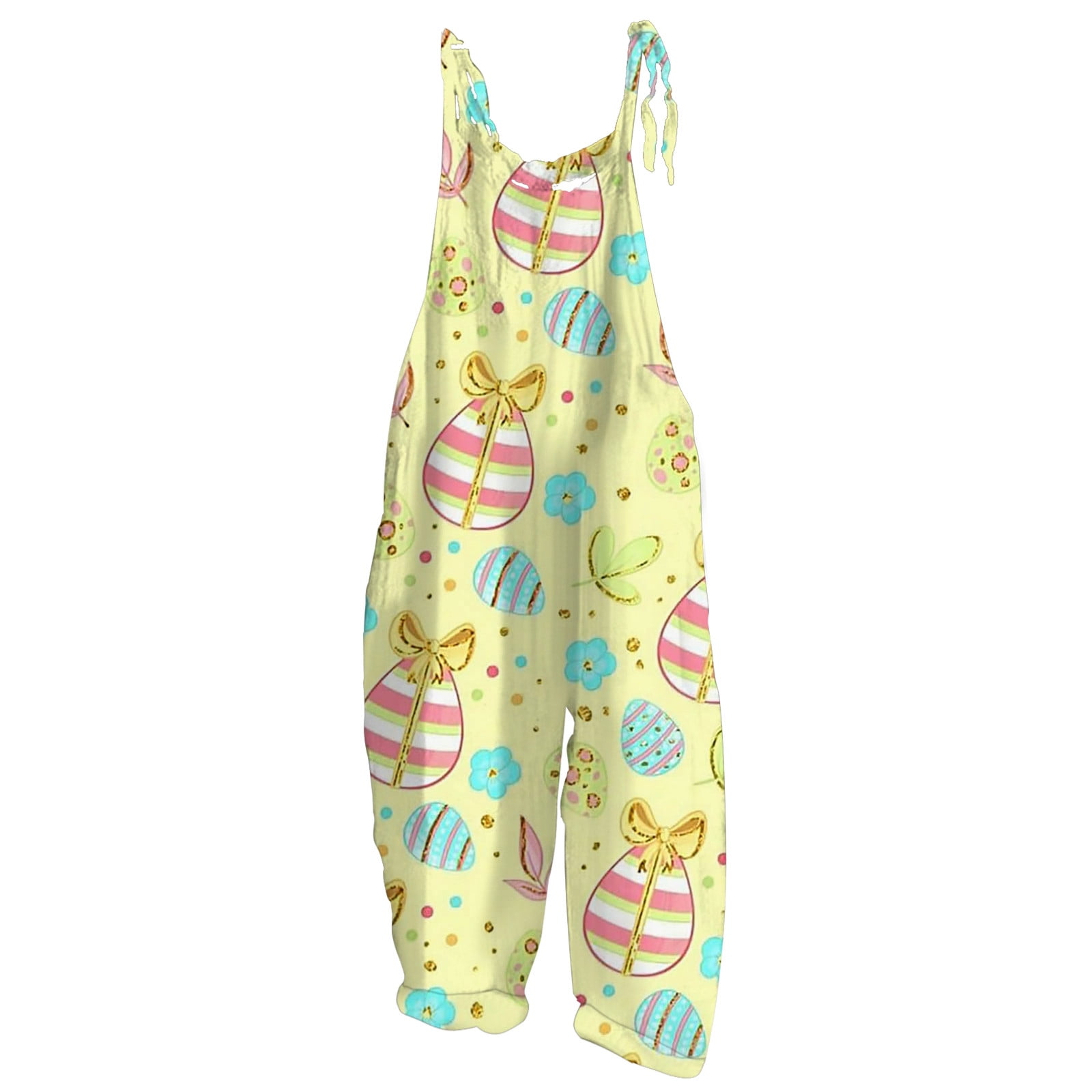 Qcmgmg Womens Jumpsuits Easter Bunny Sleeveless Egg Scoop Overalls