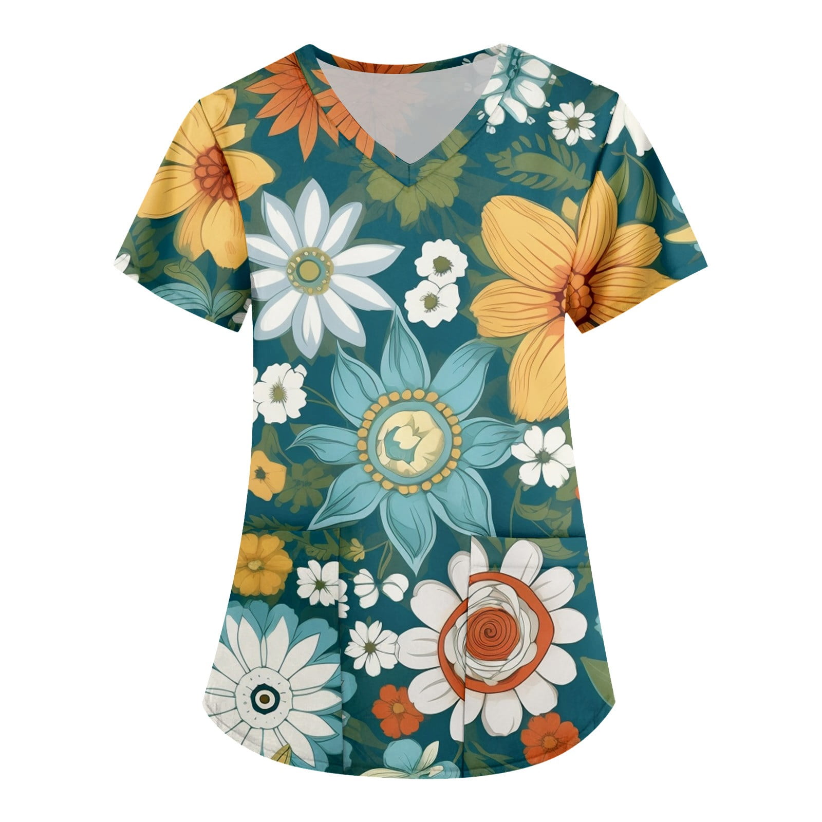 Qcmgmg Womens Plus Size Scrubs Short Sleeve Casual Floral Nursing