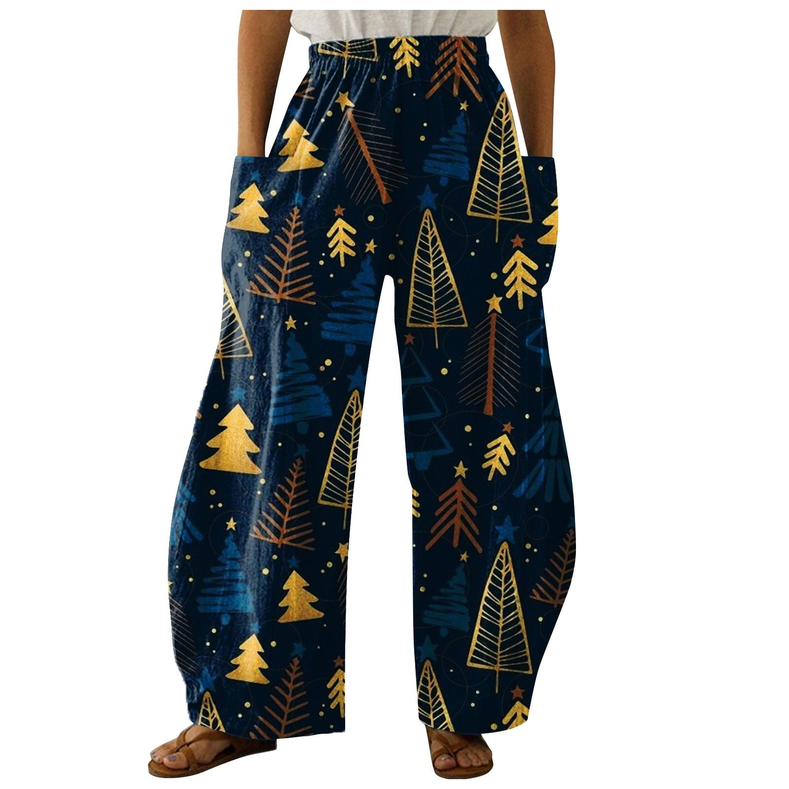 Qcmgmg Womens Plus Size Sweatpants High Waist Comfy Xmas Wide Leg