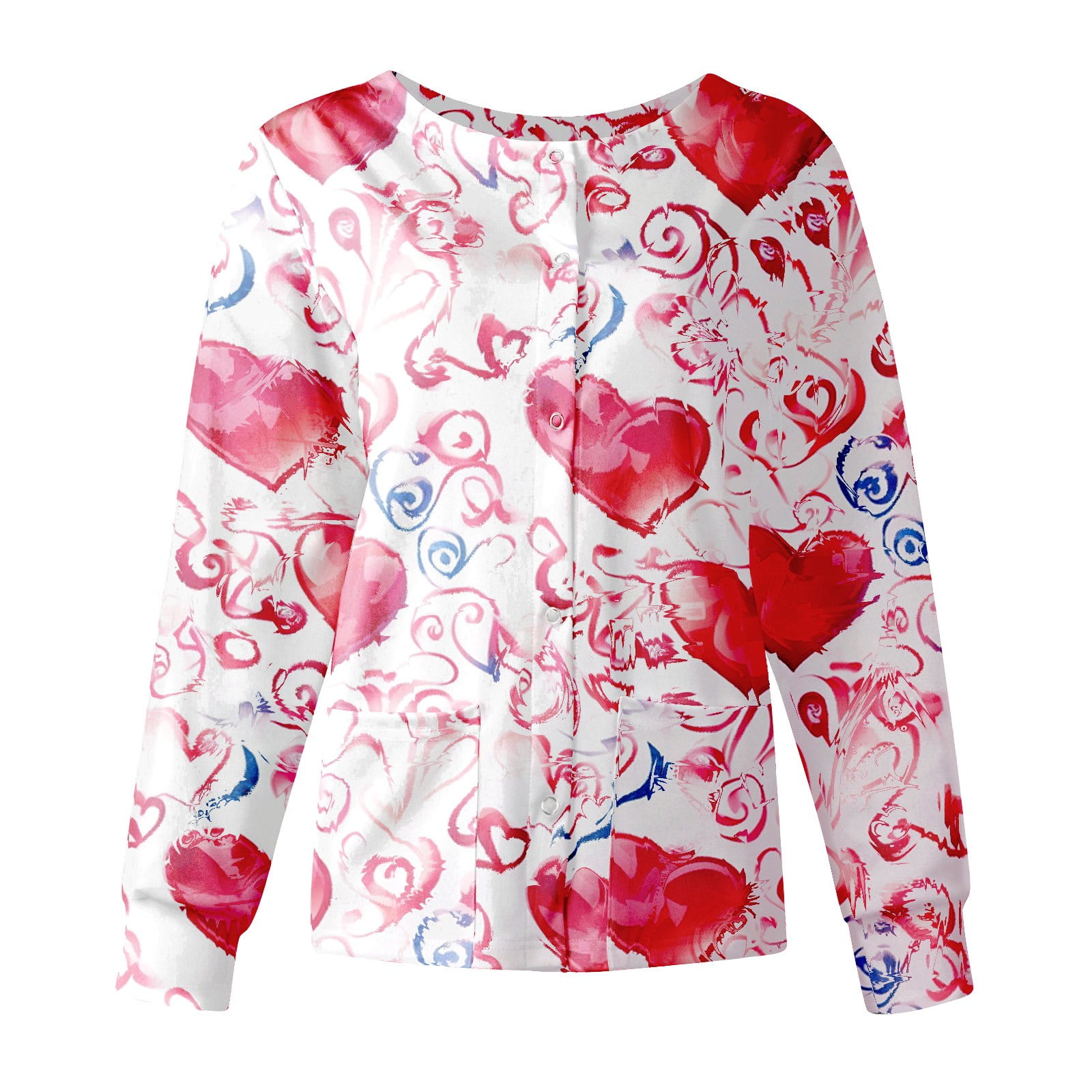 Qcmgmg Womens Scrubs Plus Size Long Sleeve Valentines Day Nurse Medical