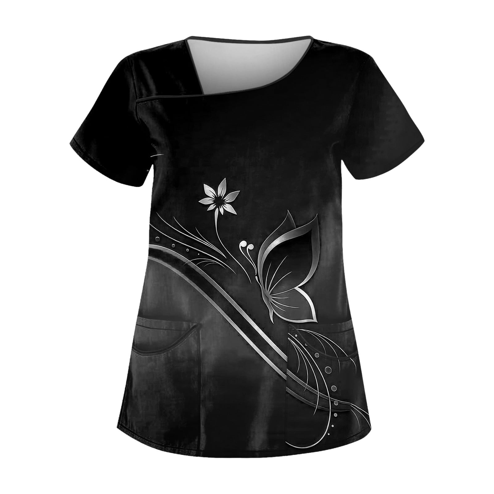 Qcmgmg Womens Scrubs Plus Size Short Sleeve 2024 Uniforms Scrubs Shirts Plus Size Gradient