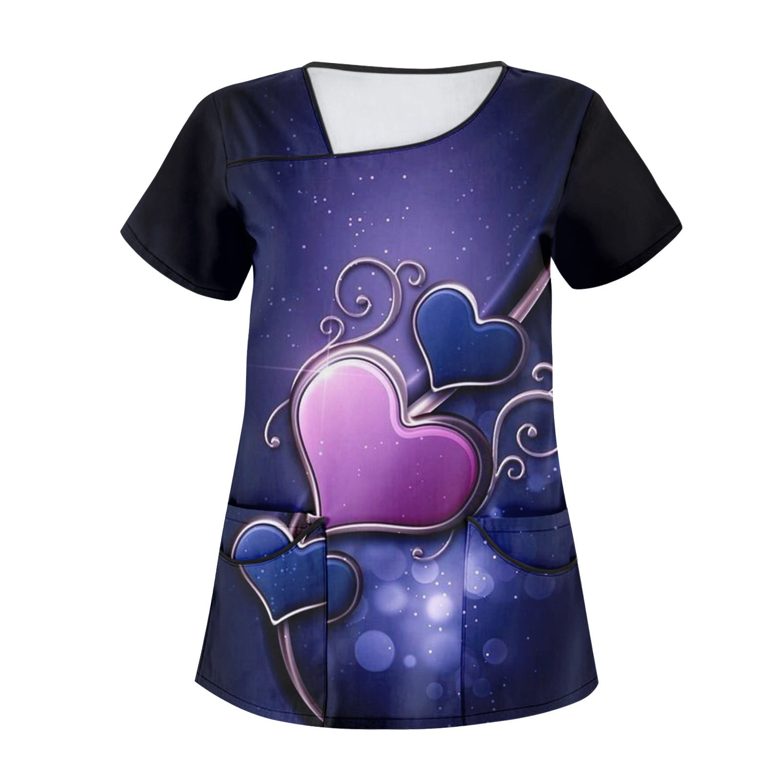 Qcmgmg Womens Scrubs Plus Size Short Sleeve Love Heart Print Nursing