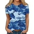 thumbnail image 1 of Qcmgmg Womens Short Sleeve Shirts Camo Crew Neck Casual T Shirts 2024 Summer Tops Blouses Blue XL, 1 of 5