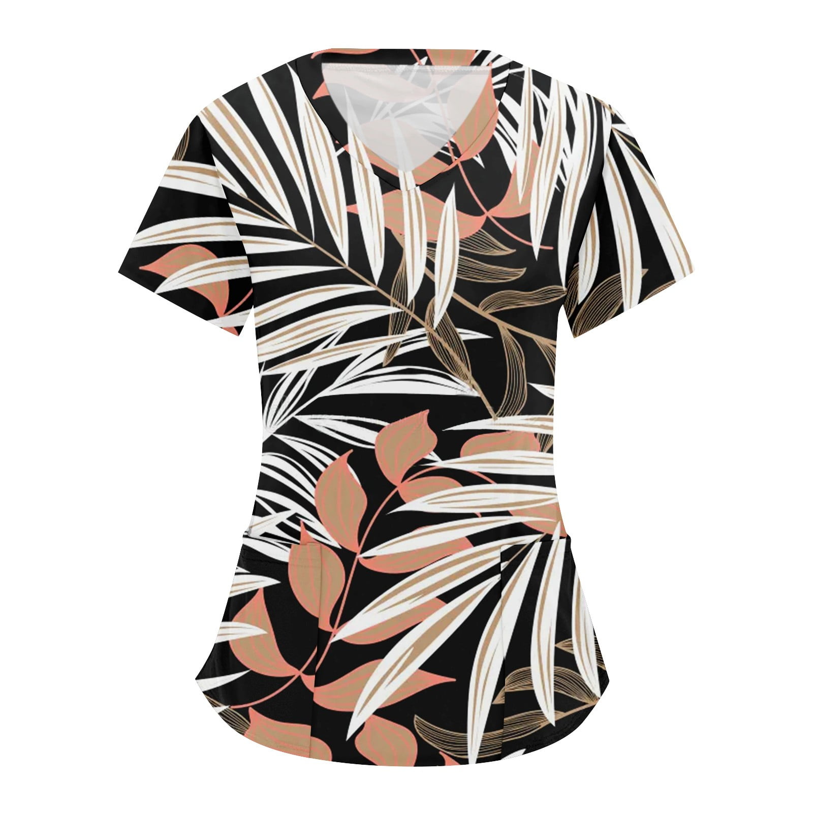 Qcmgmg Womens Workwear Hawaiian Tropical Scrub Shirts with Pockets