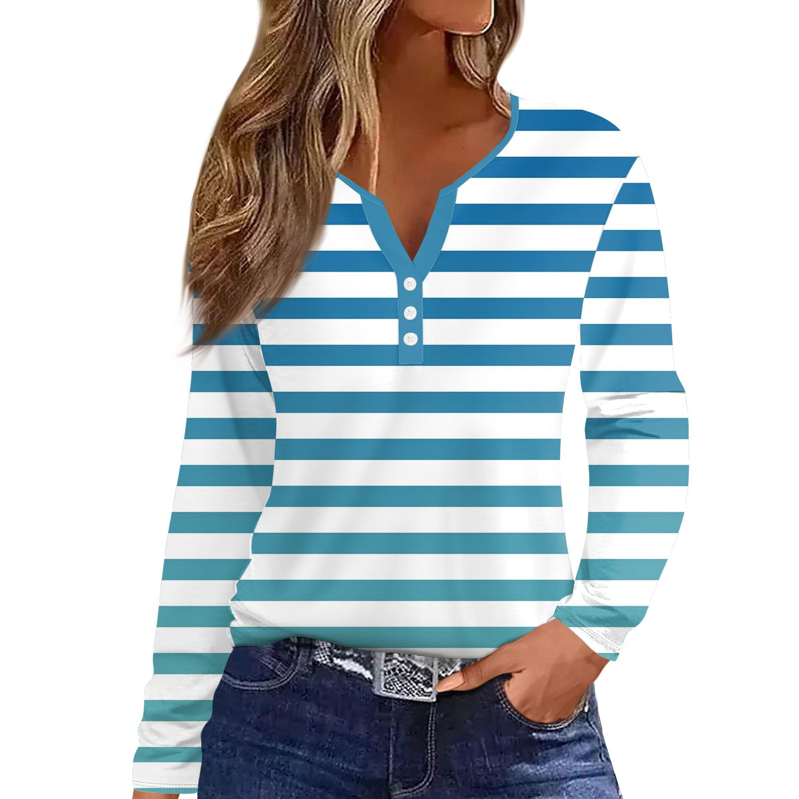 Qcmgmg Workout Tops for Women V Neck Striped Workout Shirts Fall Long