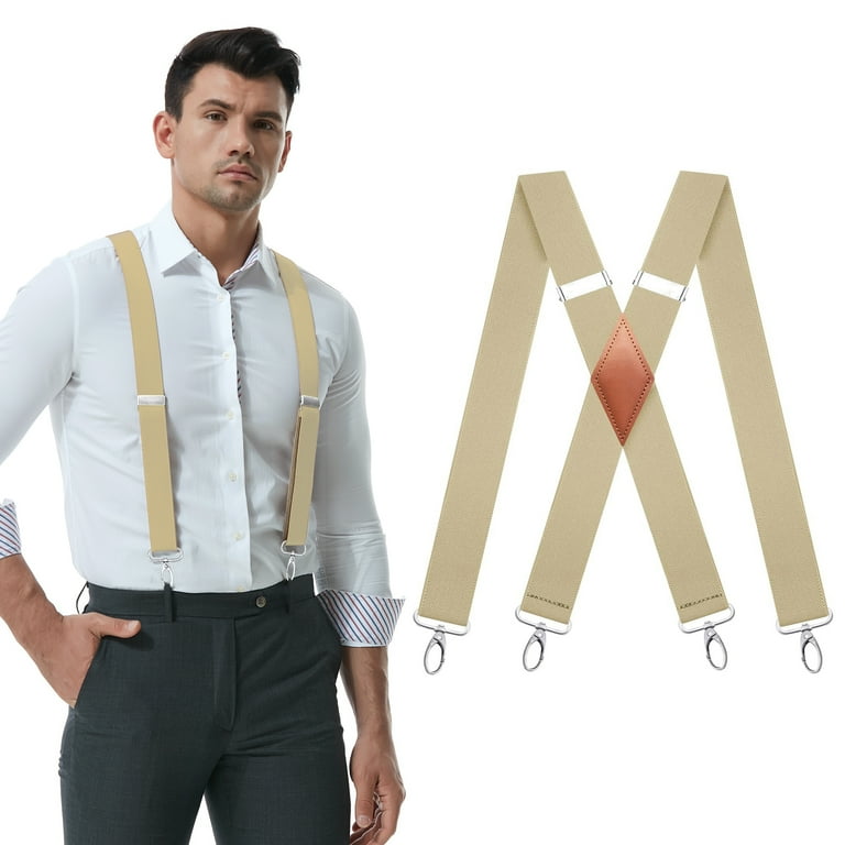 Qcwqmyl Beige Men Suspenders with Swivel Hook for Holding up