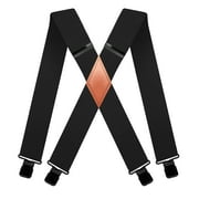 Qcwqmyl Black Suspenders for Men Big and Tall 2" Heavy Duty Strong 4 Clips Wide Suspenders Ski Work