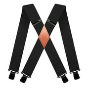 Qcwqmyl Black Suspenders for Men Heavy Duty Big and Tall,2 Wide with Strong 4 Clips Suspenders Ski Work