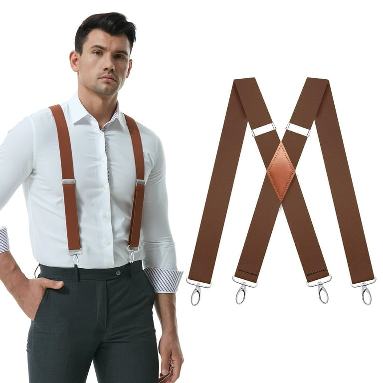Qcwqmyl Coffee Men Suspenders Vintage 4 Swivel Hooks Adjustable Adult Braces Belts Loop Suspenders Men s Size One size Brown