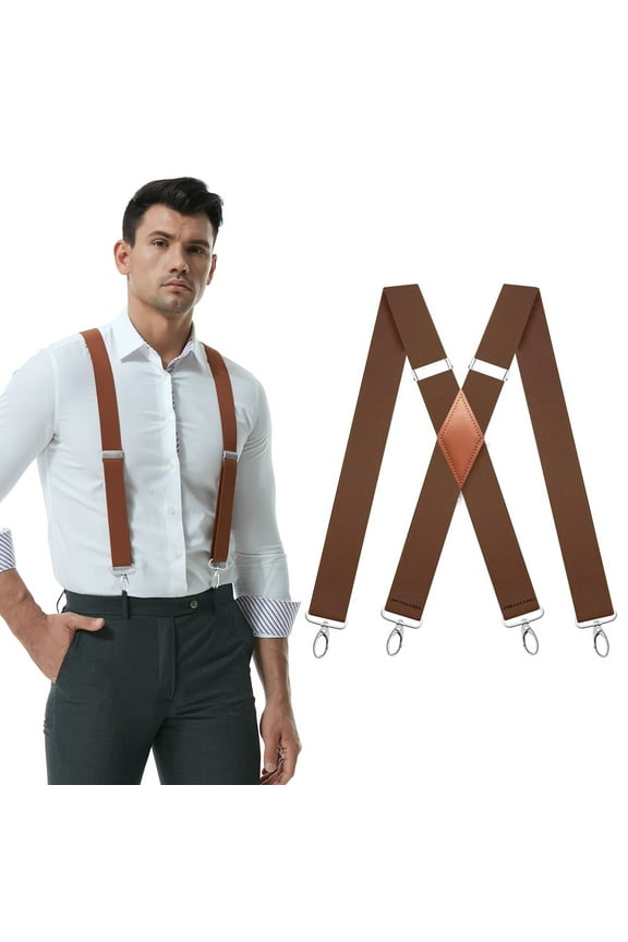 Coffee Men Suspenders Vintage 4 Swivel Hooks Adjustable Adult Braces Belts Loop Suspenders