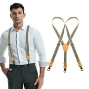 Qcwqmyl Leather Suspenders for Men with Bronze Metal,Mens Suspenders with hooks,Vintage Suspenders